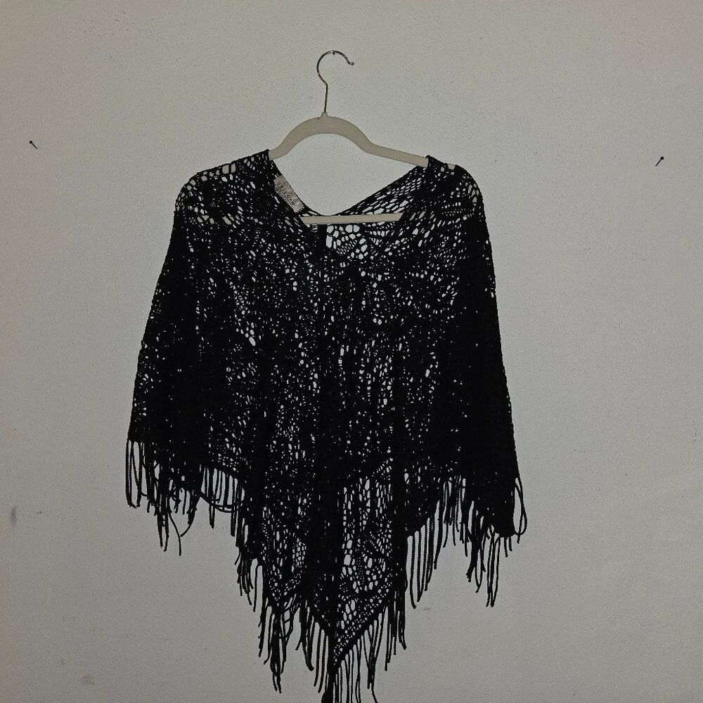 Vintage Uniform John Paul Richard Crochet Black Shawl Size S